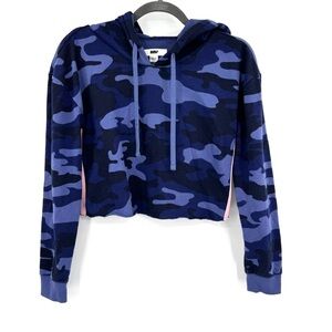 AMP Blue Camo Cropped Pullover Hoodie Size Small